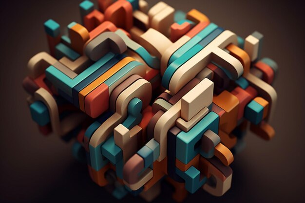 An abstract depiction of interlocking geometric parts forming a unified structure